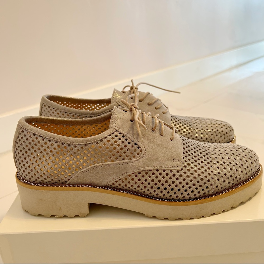 ITALIAN Luca Grossi Sparkly Gray Suede Silver Lace-Up Shoes - Picture 10 of 16